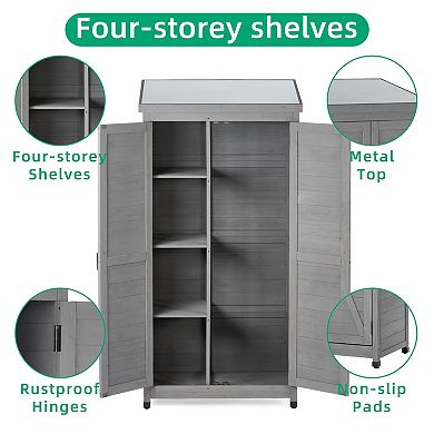 Garden Storage Cabinet with Rust-Proof Metal Top and Shelf