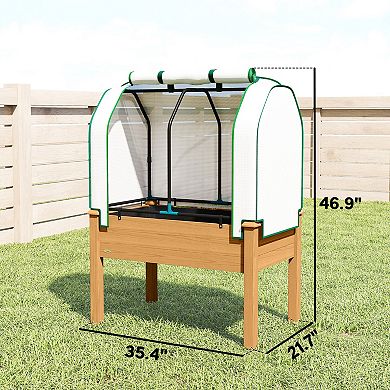 Outsunny 35inchx22inchx47inch Raised Garden Bed with PE Greenhouse Cover