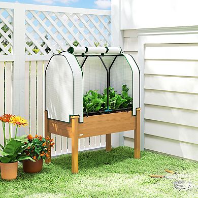 Outsunny 35inchx22inchx47inch Raised Garden Bed with PE Greenhouse Cover