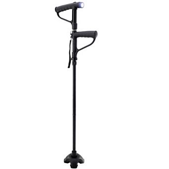 Folding Walking Cane with LED Light Adjustable Quad Base, Rotating Handle