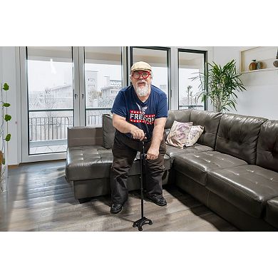 Folding Walking Cane with LED Light Adjustable Quad Base, Rotating Handle