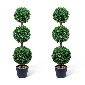 2Pack Triple Ball Boxwood Topiary Trees, 3FT Realistic Artificial Topiary, Faux Decorative Trees