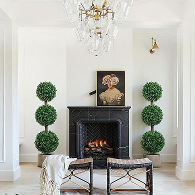 2Pack Triple Ball Boxwood Topiary Trees, 3FT Realistic Artificial Topiary, Faux Decorative Trees