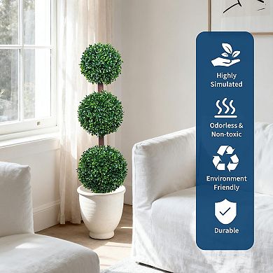 2Pack Triple Ball Boxwood Topiary Trees, 3FT Realistic Artificial Topiary, Faux Decorative Trees