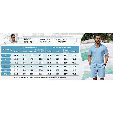 COOFANDY Men' 2 Piece Outfits Sets Casual Short Sleeve Button Down Knit Shirt and Shorts Sets