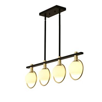 BAOURE 34" Modern Black Gold Linear 4 Light Kitchen Island Chandelier with Frosted Glass Globes
