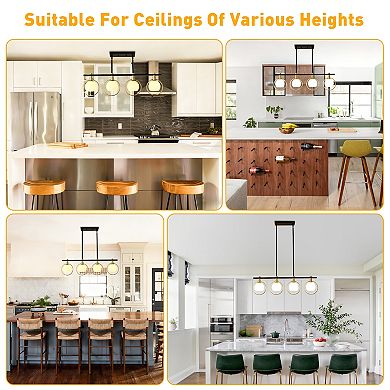 BAOURE 34" Modern Black Gold Linear 4 Light Kitchen Island Chandelier with Frosted Glass Globes