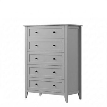 Modern 5-Drawer Dresser, Framed Wooden Tall Dresser with Metal Knobs for Bedroom Entryway