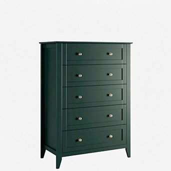 Modern 5-Drawer Dresser, Framed Wooden Tall Dresser with Metal Knobs for Bedroom Entryway