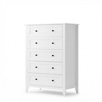 Modern 5-Drawer Dresser, Framed Wooden Tall Dresser with Metal Knobs for Bedroom Entryway