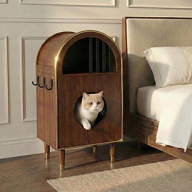 IFMALL 2-Tier Cat Litter Box Enclosure Furniture with Cozy Bed and Side Storage