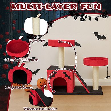 Gothic Cat Tree with Condo and Scratching Posts Multi Level Cat Tower