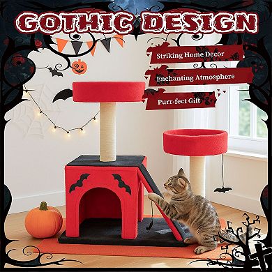 Gothic Cat Tree with Condo and Scratching Posts Multi Level Cat Tower