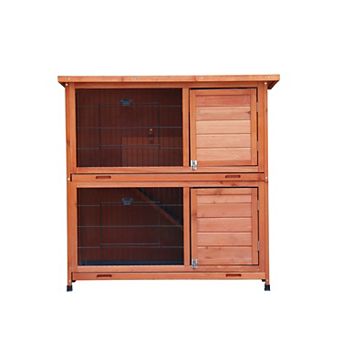 IFMALL Two-Story Small Animal Hutch with Outdoor Run and Waterproof Roof