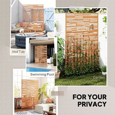 3 Panel Outdoor Privacy Screen Divider with Vertical Line Pattern Steel Garden Trellis