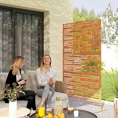 3 Panel Outdoor Privacy Screen Divider with Vertical Line Pattern Steel Garden Trellis