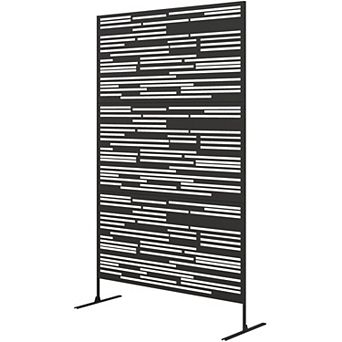 3 Panel Outdoor Privacy Screen Divider with Vertical Line Pattern Steel Garden Trellis