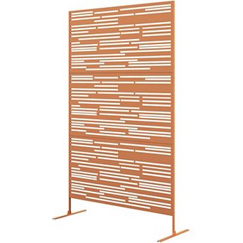 3 Panel Outdoor Privacy Screen Divider with Vertical Line Pattern Steel Garden Trellis