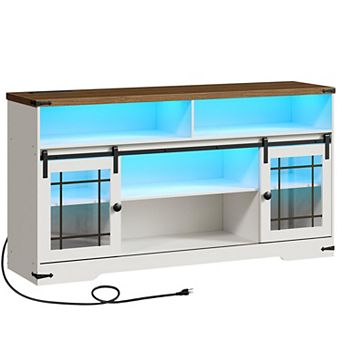 Adjustable Shelf TV Stand with Sliding Glass Doors, Farmhouse Style Entertainment Center
