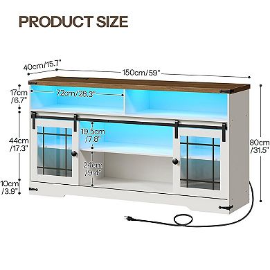 Adjustable Shelf TV Stand with Sliding Glass Doors, Farmhouse Style Entertainment Center