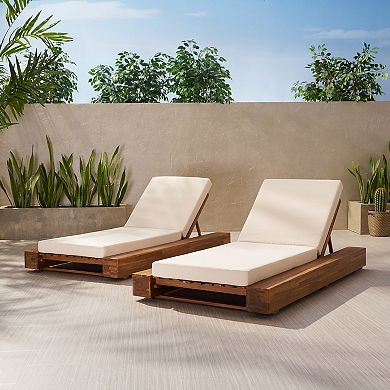 Chaise Lounge Acacia Wood with 4-Position Recline (Set of 2)