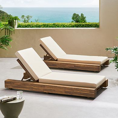 Chaise Lounge Acacia Wood with 4-Position Recline (Set of 2)