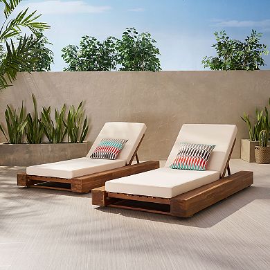 Chaise Lounge Acacia Wood with 4-Position Recline (Set of 2)