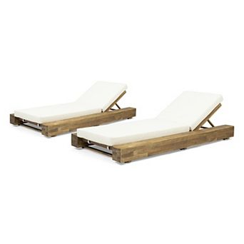 Chaise Lounge Acacia Wood with 4-Position Recline (Set of 2)