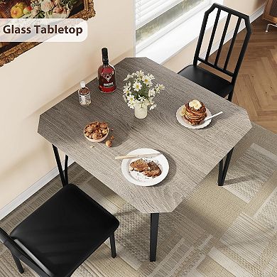 Dining Table Set for 2, Space-Saving Kitchen Table Set for 2 with Upholstered Cushion Chairs