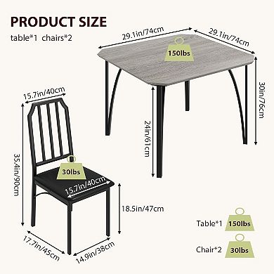 Dining Table Set for 2, Space-Saving Kitchen Table Set for 2 with Upholstered Cushion Chairs