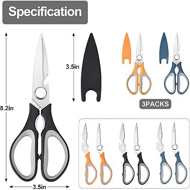 3-Pack Kitchen Shears Heavy Duty All Purpose Stainless Steel Scissors Dishwasher Safe Cooking