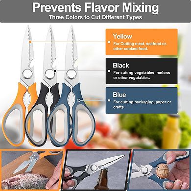 3-Pack Kitchen Shears Heavy Duty All Purpose Stainless Steel Scissors Dishwasher Safe Cooking