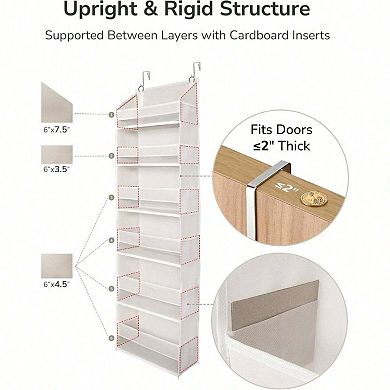 Over-The-Door Organizer: 6 Large, 12 Side Pockets, Mesh Pockets, PVC Window, Easy Hanging
