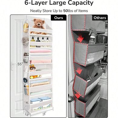Over-The-Door Organizer: 6 Large, 12 Side Pockets, Mesh Pockets, PVC Window, Easy Hanging