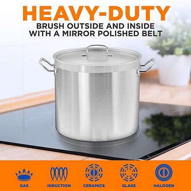 NutriChef 30QT Stockpot w/ Lid, Heavy Duty Induction Soup Pot, Riveted Handles