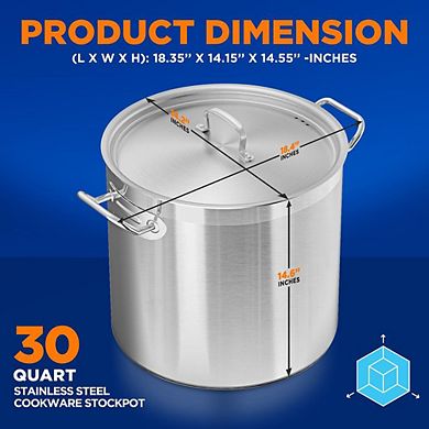 NutriChef 30QT Stockpot w/ Lid, Heavy Duty Induction Soup Pot, Riveted Handles