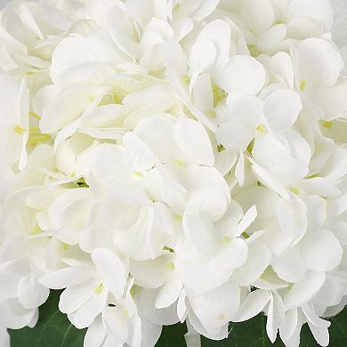 Faux Hydrangea Arrangement with Faux Water, Silk Artificial Flowers for Table Wedding, Glass Vase