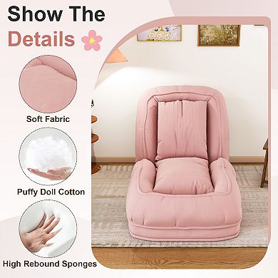 Adjustable Folding Lazy Sofa Bed with Pillows, Corduroy Upholstered Chair for Adults and Pets