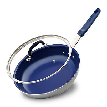 NutriChef Small Skillet Nonstick 8" Frying Pan With Lid, Silicone Handle, Ceramic Coating