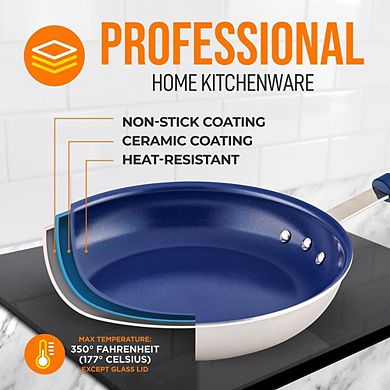 NutriChef Small Skillet Nonstick 8" Frying Pan With Lid, Silicone Handle, Ceramic Coating