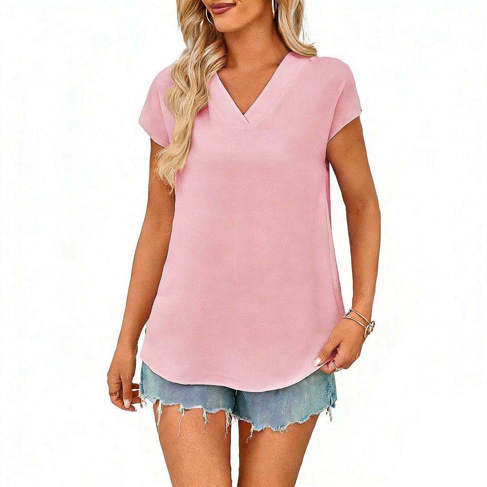 Womens Summer Tops Short Sleeve V Neck Shirts Casual Business Work ...