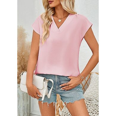 Womens Summer Tops Short Sleeve V Neck Shirts Casual Business Work Blouses Top