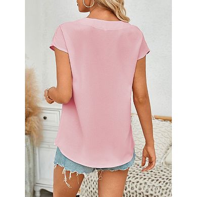 Womens Summer Tops Short Sleeve V Neck Shirts Casual Business Work Blouses Top