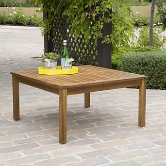 Outdoor Coffee Table Rustic Square Acacia Wood Table with Slat Top