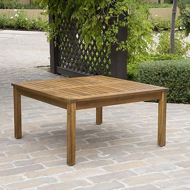 Outdoor Coffee Table Rustic Square Acacia Wood Table with Slat Top