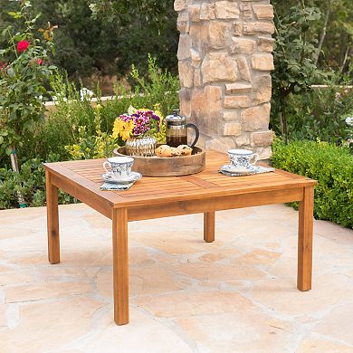Outdoor Coffee Table Rustic Square Acacia Wood Table with Slat Top