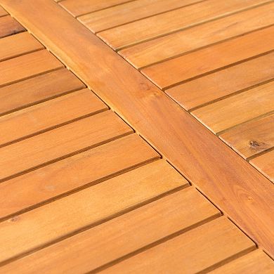 Outdoor Coffee Table Rustic Square Acacia Wood Table with Slat Top