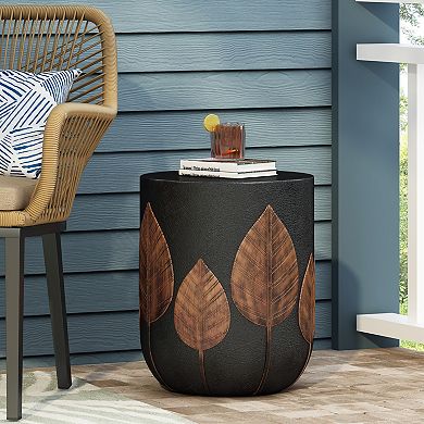 Outdoor Lightweight Concrete Side Table Boho Round End Table