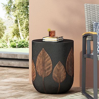 Outdoor Lightweight Concrete Side Table Boho Round End Table