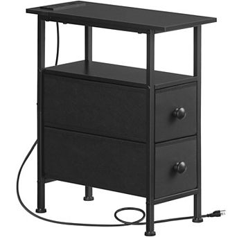 Corner Side Table with Fabric Drawers and Built-In USB Charger, Small Space